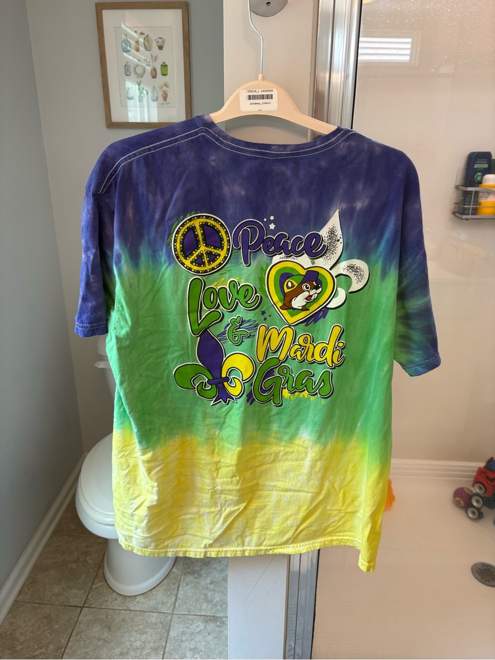 Buc-ee’s Mardi Gras Tie Dye Graphic T-Shirt 2XL Peace Love & Mardi Gras - Picture 4 of 5